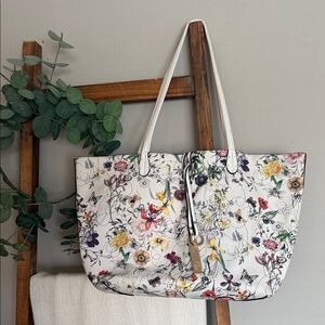 Floral Print White Tote Bag with Multicolor Blooms